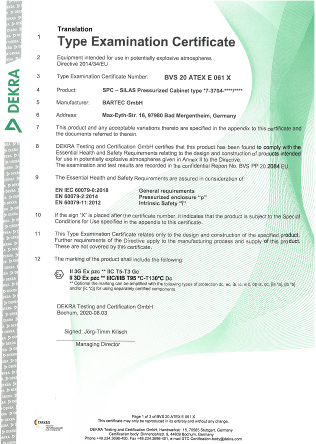 Type Examination Certificate van DEKRA